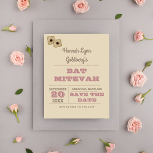 Convite de Bat Mitzvah em Rosa Dourado Rústico par