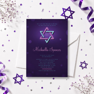 Convite de Bat Mitzvah Estrela de David Brilhante