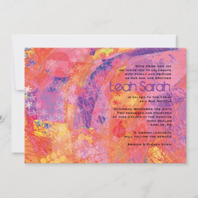 CONVITE DE BAT MITZVAH ESTRELAS TEXTURIZADAS ROSA (Frente)