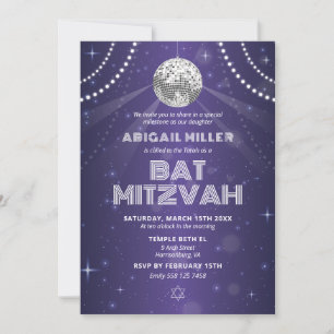 Convite de Bat Mitzvah Festa Glow Bola de Discotec