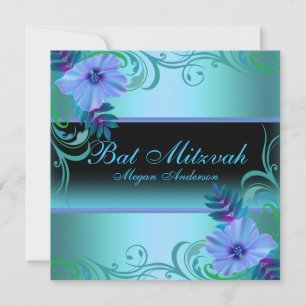 Convite de Bat Mitzvah Flor Vibrante Azul e Roxo