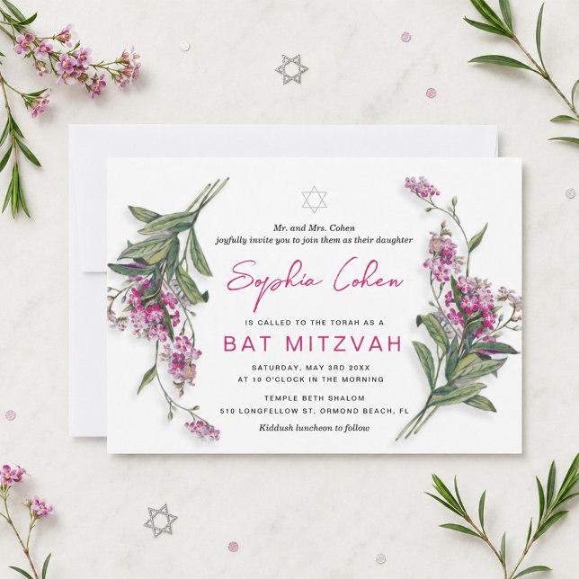 Convite de Bat Mitzvah Floral Botânico (Criador carregado)