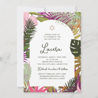 Convite de Bat Mitzvah Floral Tropical