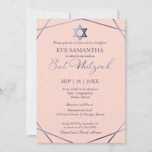 Convite de Bat Mitzvah Geométrico com Folha Cinza 