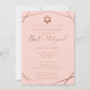 Convite de Bat Mitzvah Geométrico com Folha de Ros