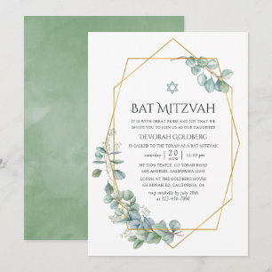 Convite de Bat Mitzvah Geométrico de Aguarela Euca