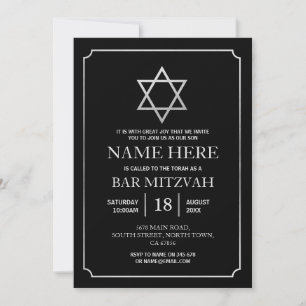 Convite de Bat Mitzvah Judaico Estrela Preta Prata