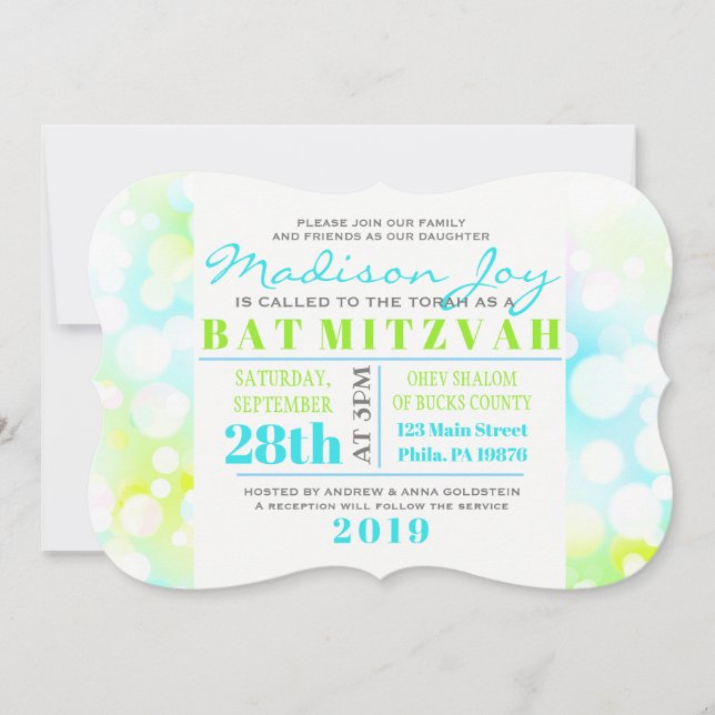 Convite de Bat Mitzvah LIGHT BUBBLES (Frente)
