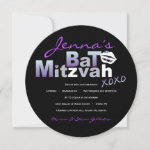 Convite de Bat Mitzvah LOVE & KISSES Morcego Roxo