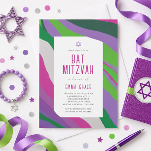 Convite de Bat Mitzvah Moderno Abstrato