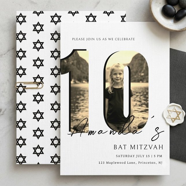 Convite de Bat Mitzvah Moderno Número 10 (Criador carregado)