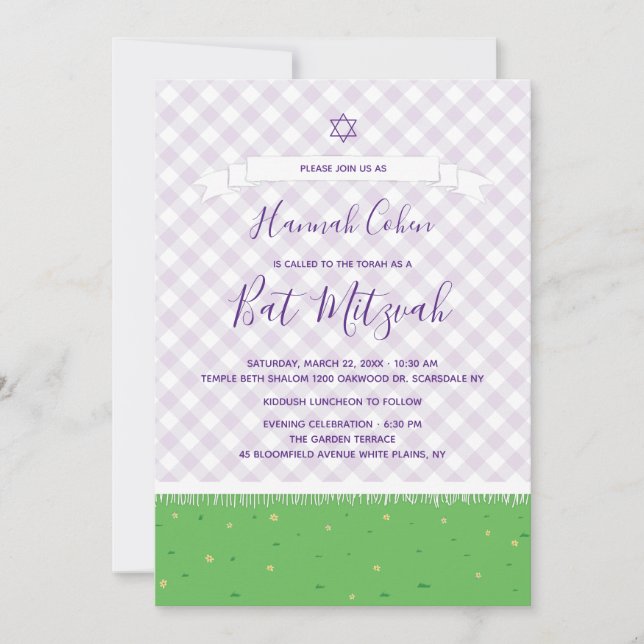 Convite de Bat Mitzvah no Jardim Xadrez (Frente)