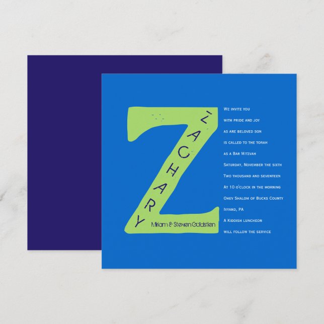 Convite de Bat Mitzvah para Bar de Coleção Inicial (Frente/Verso)