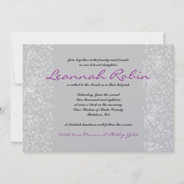 Convite de Bat Mitzvah para Bar STAR TREE (Frente)