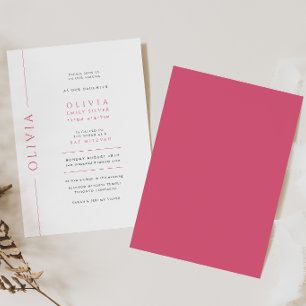 Convite de Bat Mitzvah Rosa e Branco Moderno