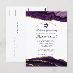 Convite de Bat Mitzvah Roxo Dourado Elegante