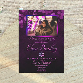 Convite de Bat Mitzvah Roxo Real com Brilho