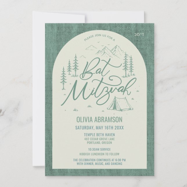 Convite de Bat Mitzvah Tema Acampamento ao Ar Livr (Frente)