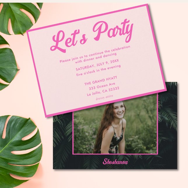 Convite de Bat Mitzvah Tropical Rosa Moderno (Modern Pink Tropical Bat Mitzvah Party Invitation)