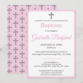Convite de Batismo Aquarela Rosa Pastel e Cruz Cin