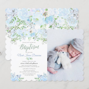 Convite de Batismo Azul Floral