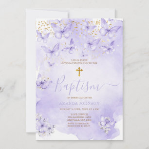 Convite de Batismo Borboleta Roxo Dourado Lavanda