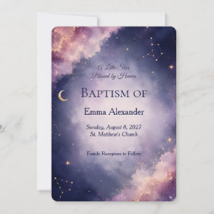 Convite de Batismo Celestial Galáxia em Aquarela