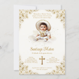 Convite de Batismo Charro – Menino – Dourado e Mar