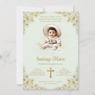 Convite de Batismo Charro – Menino – Sage e Dourad