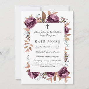 Convite de Batismo com Aquarela Roxa Bloom