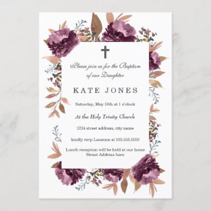 Convite de Batismo com Aquarela Roxa Bloom