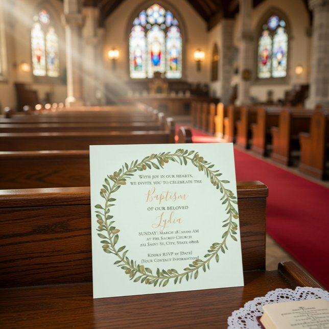 Convite de Batismo com Coroa de Oliveira Personali (Criador carregado)