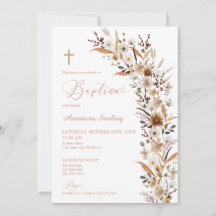 Convite de Batismo com Cruz de Flor Silvestre de O