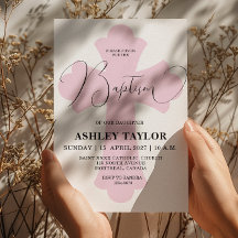 Convite de Batismo com Cruz Rosa Claro