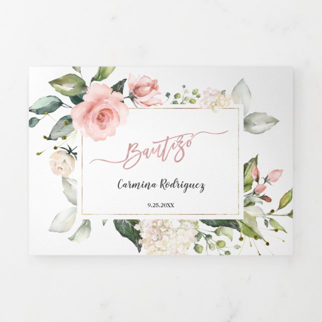 Convite de Batismo Com Flores Foto Batismo (Cobrir)