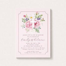 Convite de Batismo com FLORES Rosas para Menina
