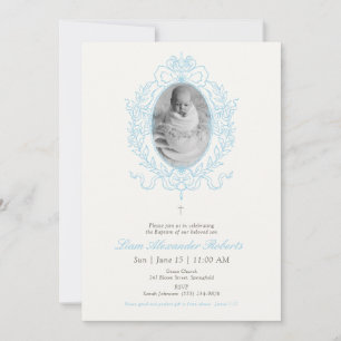 Convite de Batismo com Foto Personalizado Azul