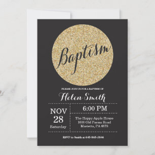 Convite de Batismo com Glitter Preto e Dourado