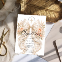 Convite de Batismo com Laço Floral Elegante e Péro