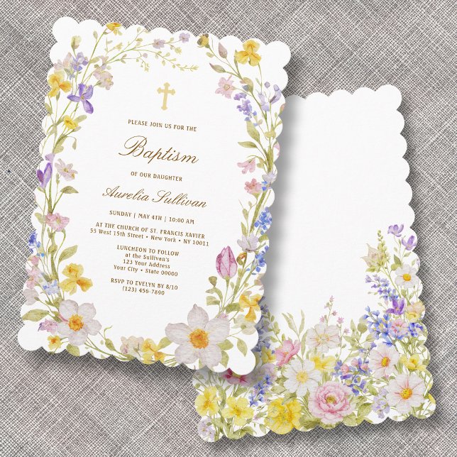 Convite de Batismo com Moldura de Flores do Campo (Criador carregado)