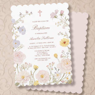 Convite de Batismo com Moldura Floral Delicada