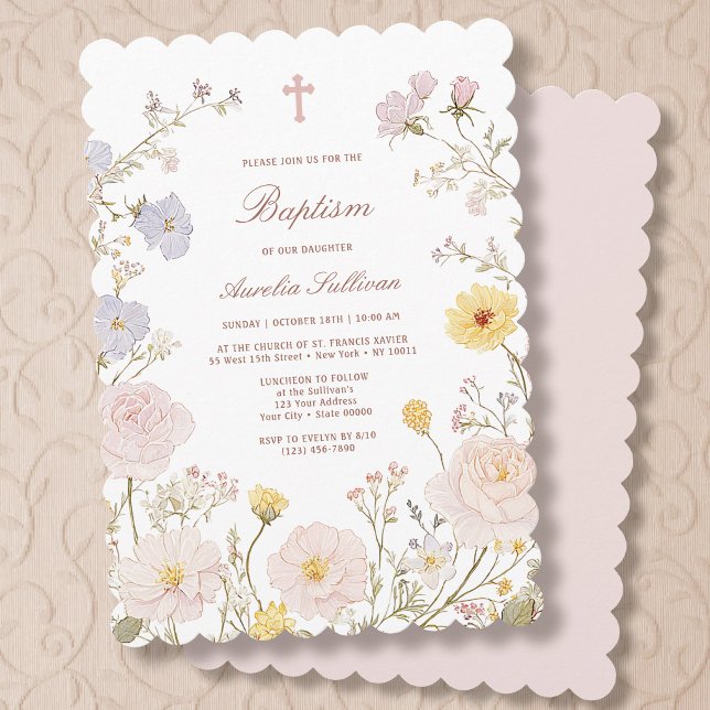 Convite de Batismo com Moldura Floral Delicada (Criador carregado)