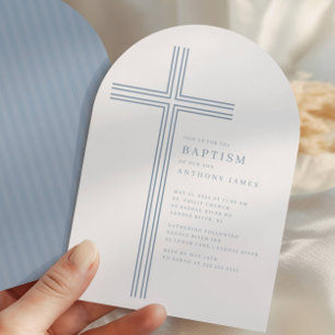 Convite de Batismo Cruz Azul Minimalista