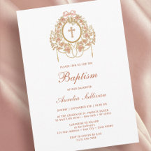 Convite de Batismo Cruz Sagrada em Moldura Elegant