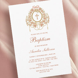 Convite de Batismo Cruz Sagrada em Moldura Elegant