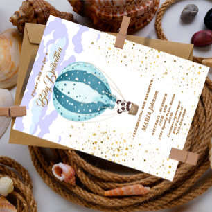 Convite de Batismo de Balão de Ar Quente Animais F