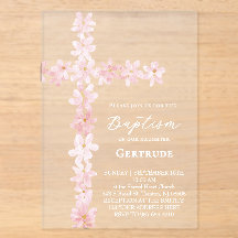 convite de batismo de flores cor-de-rosa em aquare