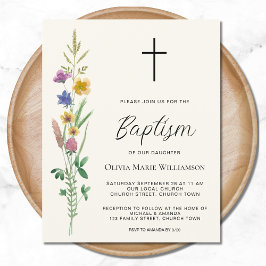 Convite de Batismo de Flores Silvestres Econômico 