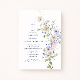 Convite de Batismo de Flores Silvestres em Aquarel