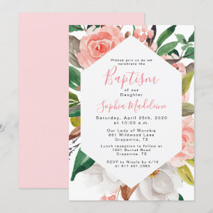Convite de Batismo de Menina com Aquarela Floral